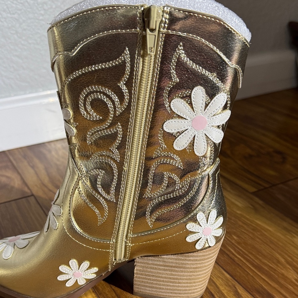 Betsey Johnson Women’s Teddy Gold Heeled Boots with Floral Design - Picture 7 of 13